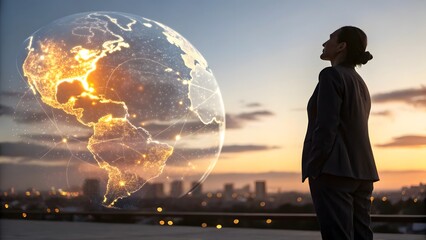 Globe of the Earth floating in the sky with clouds and sunlight in a 3D abstract style