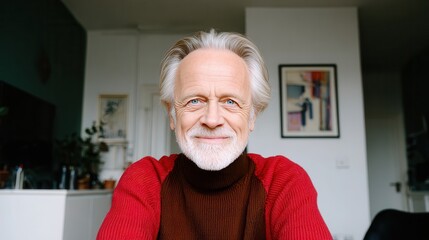 Smiling man sitting at home in cozy setting