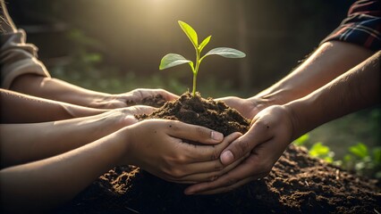 Hands gently holding a small green plant symbolizing growth and care for nature and life