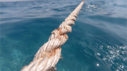 Rope leading deep blue ocean waters clear sky