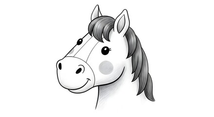 Charming cartoon horse head with a friendly smile, perfect for children's books and whimsical designs