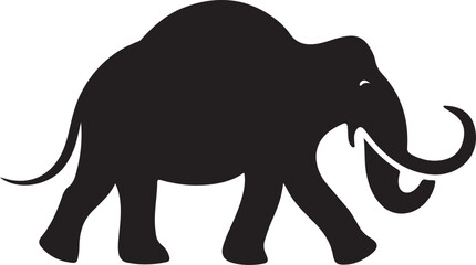 Obraz premium Silhouette Style Vector Mammoth Logo Icon – Minimal Prehistoric Animal Symbol for Ice Age, Paleontology, or Adventure Branding, Monochrome Woolly Elephant Graphic Design for Print, Web, and Merchandis