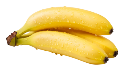 Close up of a cluster of fresh ripe bananas isolated on transparent background