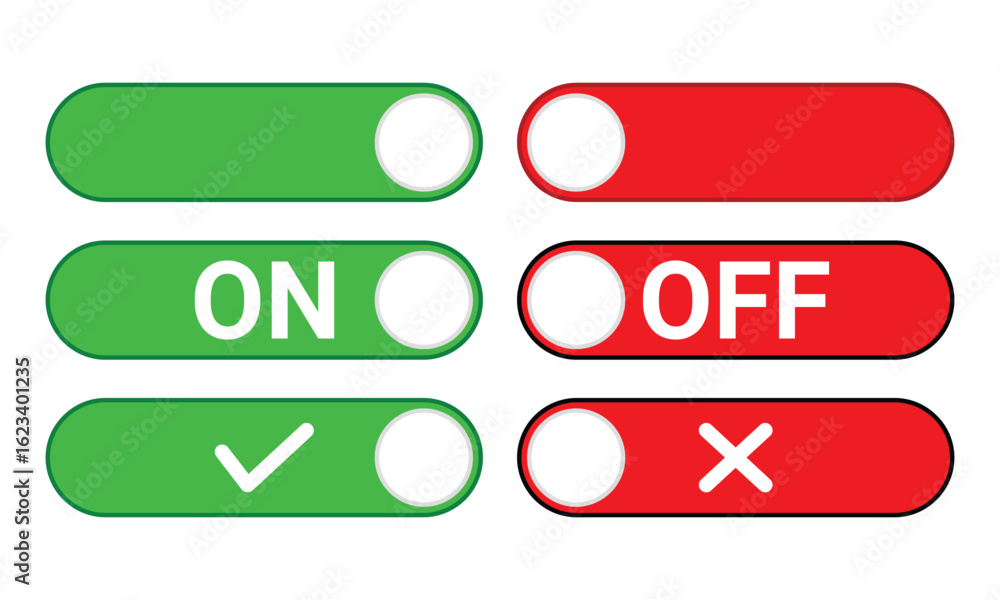 Fototapete colorful on off toggle switch icon set. green and red ui buttons for web and app interface design ve