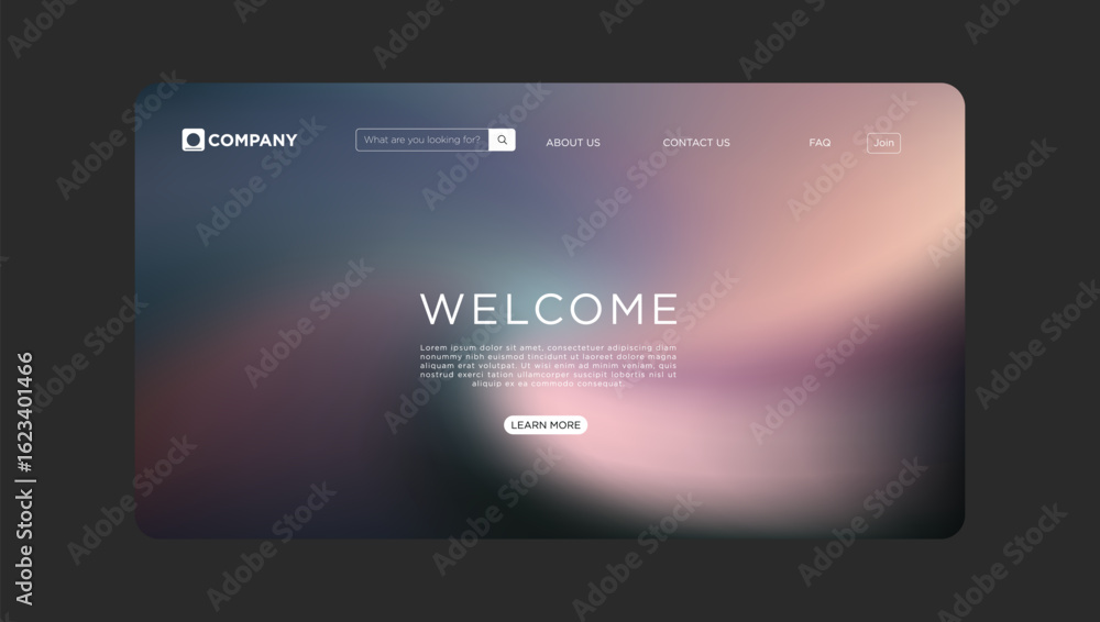 Poster modern landing page template with soft gradient background for website design inspiration