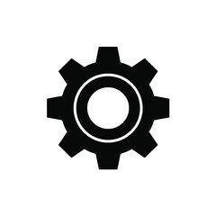 Black silhouette of a gear with a white center on a white background
