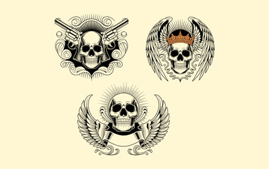 Skull vector design, vector illustration, Skull  design, silhouette style.
