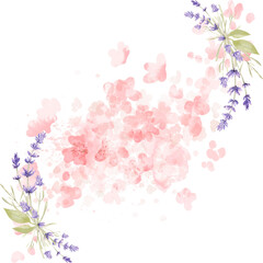 Watercolor Floral Design: Pink Blossom Splashes and Lavender Sprigs, Romantic, Feminine Aesthetic.