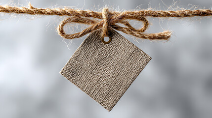 Textured square tag with rustic twine and bow blank rope