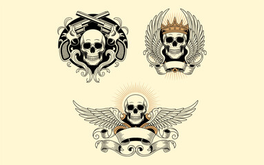 Skull vector design, vector illustration, Skull  design, silhouette style.
