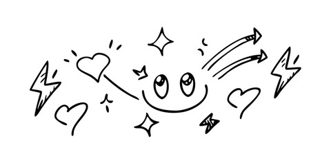 Obraz premium Line movement effect element, cartoon emotion effect decoration icon. Hand drawn cute doodle line element arrow, emphasis, shock, sparkle. Anime movement, express shape. Vector illustration