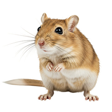 Gerbil pet cute rodent animal small mammal brown white tail whiskers paws isolated black background on transparent background