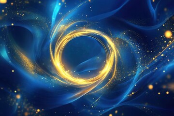 Abstract blue and gold background with glowing circle and light effect