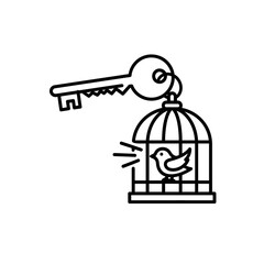 Bird in a Cage with Key Icon Illustrating Freedom  
