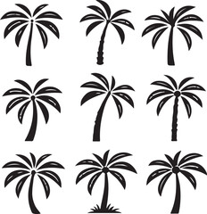 Set of Black Palm Tree Silhouettes