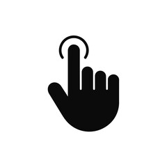 Fototapeta premium Black silhouette of a hand with a finger pointing and touching the screen