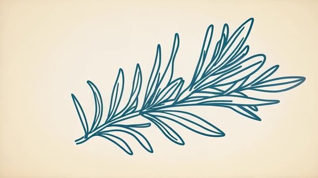 Rosemary Sprig Detailed Blue Line Illustration on Cream Background Design