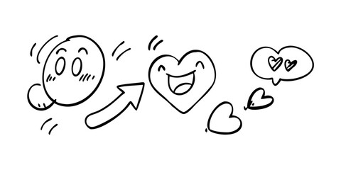 Line movement comic element, cartoon emotion mark effect decoration icon. Hand drawn cute doodle line element arrow, heart, speech bubble