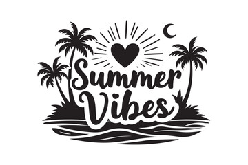 Summer vibes tropical beach scene with palm trees sun and moon
