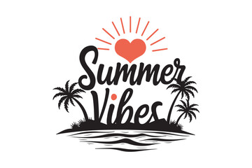 Summer vibes tropical island with palm trees and heart sun