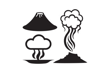Set of four stylized volcano and smoke icons for design