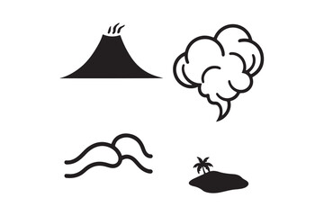 Set of four simple black and white icons representing natural elements