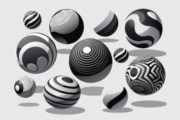 Abstract spheres with black and white patterns