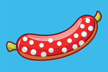 Red sausage with white polka dots on blue background