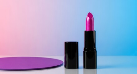 Fototapeta premium Sparkling Pink Lipstick on a Vibrant Background