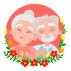 Cute grandparent couple in a circle with flowers for National Grandparents Day