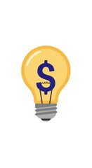 A cartoon lightbulb with a blue dollar sign inside on a white background in a simple illustration