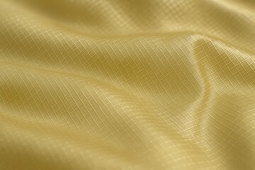 Light Gold Ripstop Fabric with Glossy Tensioned Surface and Defined Weave Texture Macro View