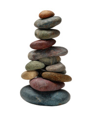 Stacked colorful stones form a balanced, tall pyramid