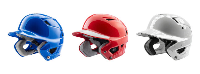 Fototapeta premium Isolated Set of Three Baseball Helmets on Transparent Background