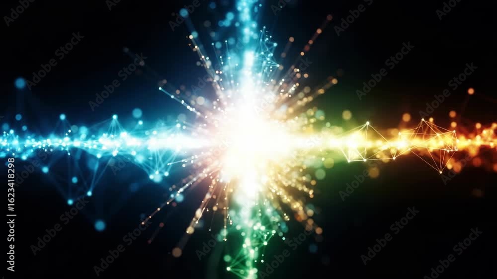 Poster a vibrant explosion of colorful particles radiating from a central point symbolizing creativity and 