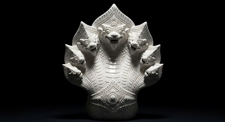 Naklejka premium Majestic White Seven-Headed Naga Sculpture – Thai Mythical Serpent in Fine Ceramic for Cultural and Spiritual Decor 