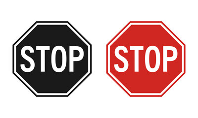 Two Stop Signs � Red and Black Octagonal Vector