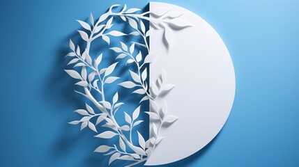 White paper leaves on blue, circle shape for text space