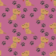 seamless pattern with dogs and paws in a plain color background