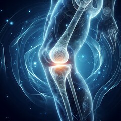 Glowing human knee joint anatomy illustration