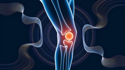 Glowing knee joint with abstract digital patterns