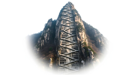 Explore huashan mountain china hiking travel adventure tourism scenic landscape destination stairway steps generated with ai