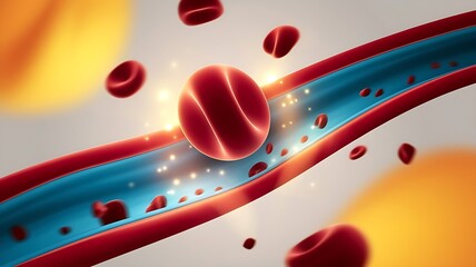 Red blood cells flowing through artery
