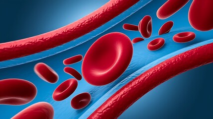 Red blood cells flowing through artery
