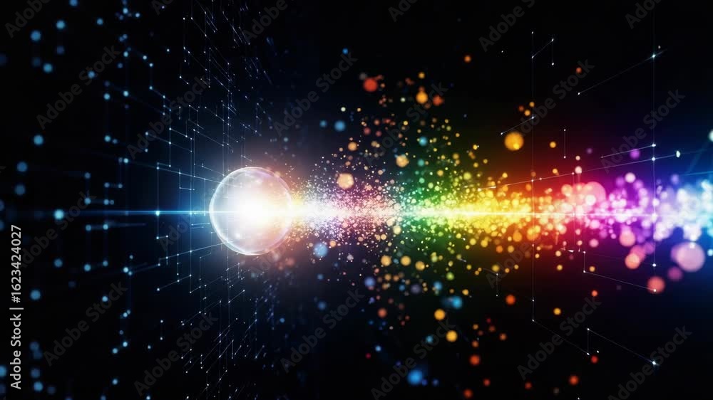 Poster a vibrant and dynamic abstract representation of light and color dispersing through a dark backgroun
