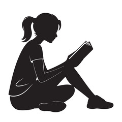 Silhouette Of Young Girl Reading Book Sitting Down