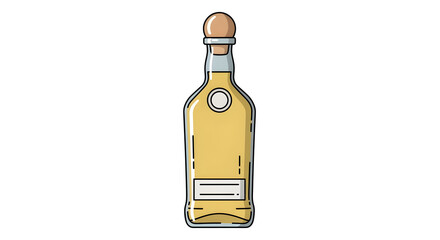 Golden Tequila Bottle Illustration Liquor Alcohol Drink Still Life