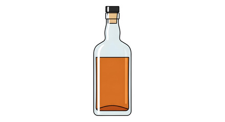 Whiskey bottle illustration with amber liquid on white background