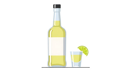 Tequila bottle and shot with lime slice vector illustration