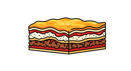 Delicious Lasagna Slice Cartoon Illustration, Italian Food Layered Dish